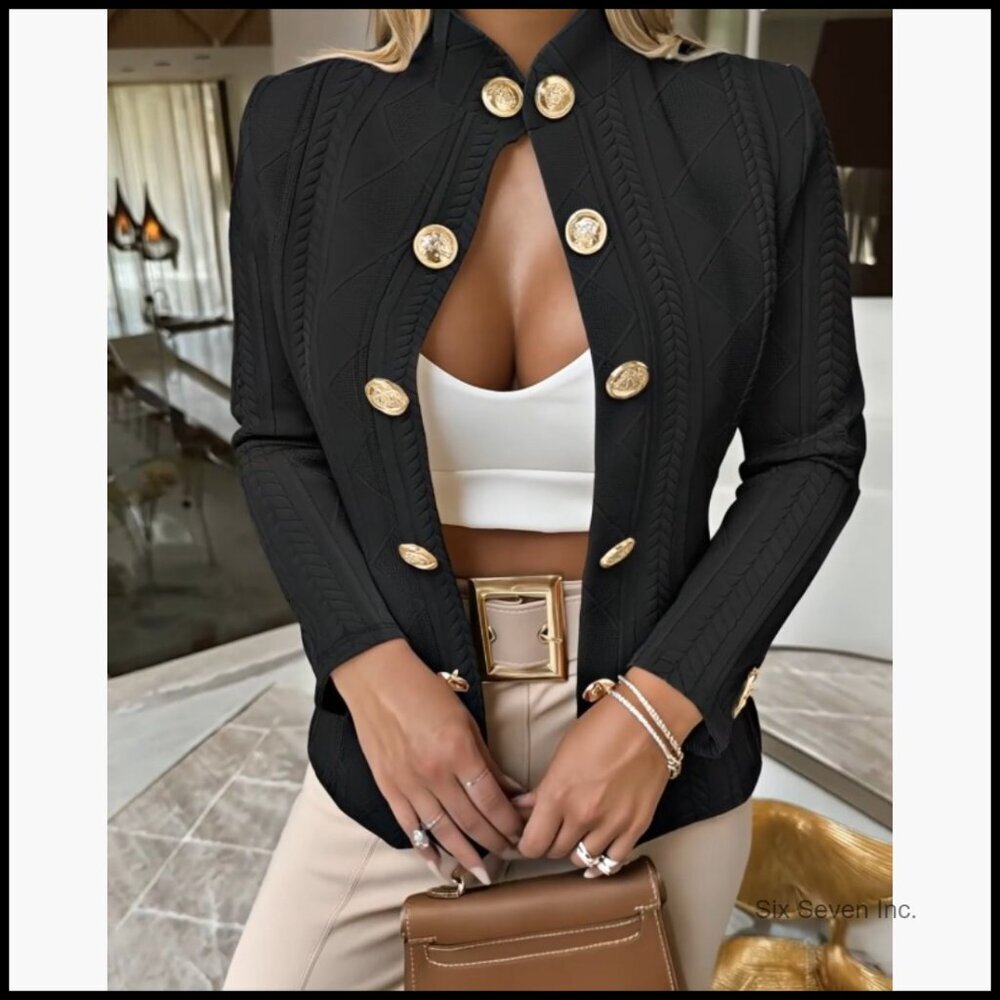 Argyle Cable Cardigan Lightweight Cropped Jacket Metal Button Front - Picture 7 of 7